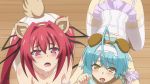 10s 2girls all_fours animal_ears animated anime_screenshot aqua_hair ass ass_shake blush bouncing_breasts braid breast_press breasts cleavage corset demon_girl dog_ears dog_tail drooling feet female_focus foot_worship garter_belt garter_straps hair_ribbon highres indoors large_breasts licking licking_foot lingerie long_hair moaning multiple_girls naruse_mio nonaka_yuki open_mouth panties pet_play petgirl red_eyes red_hair ribbon saliva screencap shinmai_maou_no_testament short_hair sound sweat tail tail_wagging thighhighs toe_sucking tongue toujou_basara two_side_up underwear video white_legwear wooden_floor yellow_eyes