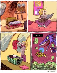 1girl 4koma animated animated_gif barefoot battle book casual cat comic dragon laundry laundry_basket metroid nintendo normal_suit_(metroid) open_book power_suit_(metroid) reading ridley samus_aran sitting slice_of_life zac_gorman