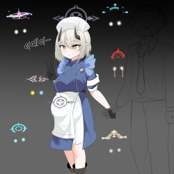 Rule 34 | 1boy, apron, black gloves, blue archive, blue dress, boots, doodle sensei (blue archive), dress, gloves, hand up, hat, highres, horns, hoshino (blue archive), jahe (73732258), korean text, mika (blue archive), miyako (blue archive), netorare, nurse cap, pregnancy halo, pregnant, sena (blue archive), sensei (blue archive), serina (blue archive), shiroko (blue archive), short hair, skirt, translation request, v, waist apron, wakamo (blue archive), white hair, yellow eyes