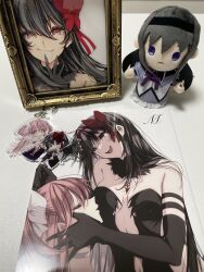 Rule 34 | 2girls, absurdres, akemi homura, akemi homura (magical girl), akuma homura, alternate costume, alternate hairstyle, argyle clothes, argyle legwear, armlet, bare shoulders, black gloves, black hair, black hairband, black shirt, bow, breasts, capelet, charm (object), choker, cleavage, closed eyes, clothing cutout, collared shirt, commentary request, doujinshi, elbow gloves, expressionless, framed image, fur collar, gloves, hair bow, hairband, happy, head grab, highres, jewelry, kaname madoka, kazuma0503ha, long hair, looking at viewer, magical girl, mahou shoujo madoka magica, medium breasts, misteor, multiple girls, multiple views, navel cutout, neck ribbon, o o, open mouth, parted lips, photo (medium), photo (object), pink hair, plunging neckline, purple capelet, purple eyes, purple ribbon, purple skirt, red bow, red eyes, ribbon, shirt, skirt, smirk, smug, soul gem, stuffed toy, teeth, tsurime, ultimate madoka, upper teeth only, very long hair, vest, white bow, white vest, wing collar, yellow eyes