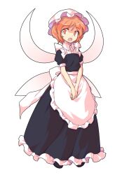 1girl alphes_(style) apron black_dress black_shoes commentary_request dairi dress fairy fairy_maid_(touhou) fairy_wings frilled_apron frilled_dress frills full_body hat large_variant_set looking_at_viewer maid mob_cap open_mouth orange_eyes orange_hair own_hands_together parody shoes short_hair short_sleeves solo standing style_parody surprised tachi-e touhou transparent_background variant_set white_apron white_hat wings