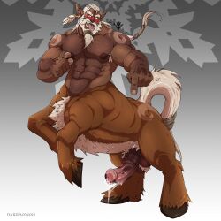1boy abs absurdres ahegao animal_penis arm_hair armpit_hair armpit_hair_peek back_hair bara beard blush body_fur centaur character_request chest_hair completely_nude dark-skinned_male dark_skin facial_hair feather_hair_ornament feathers full_beard full_body girthy_penis hair_ornament hairy hand_hair highres holding holding_polearm holding_weapon horse_penis huge_eyebrows knuckle_hair large_ears large_pectorals large_penis looking_at_viewer lustful_desires male_focus mature_male monster_boy muscular muscular_male mustache narram_nsfw navel navel_hair nipple_hair nipple_stimulation nipple_tweak nipples nude old old_man pectorals penis pointing_at_penis pointy_ears polearm precum saliva solo spear stomach strongman_waist tail taur testicles thick_beard thick_mustache thick_navel_hair thick_neck thick_testicle_hair tweaking_own_nipple uncensored very_hairy weapon white_hair