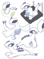 baby closed_eyes closed_mouth creatures_(company) egg game_freak gen_2_pokemon hatching kana_(maple926) legendary_pokemon lugia lying nintendo no_humans open_mouth pokemon pokemon_(anime) pokemon_(classic_anime) pokemon_(creature) simple_background sitting smile twitter_username white_background