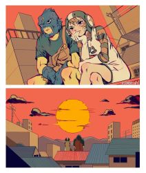 bandage_on_face bandages boots dress gloves gum_(jsr) helmet highres jam jet_set_radio mask ombeo_o overalls poison poison_jam sega shorts sunset y2k_fashion