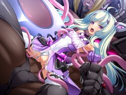 1boy 1girl ahoge amakubo_yuri brooch censored detached_sleeves exs-tia_flora game_cg ginevra green_hair headgear hetero imminent_rape inoino jewelry kouyoku_senki_exs-tia large_variant_set long_hair magical_girl non-web_source official_art open_mouth purple_eyes purple_skirt pussy pussy_juice rape restrained skirt spread_legs tears tentacles thighhighs torn_clothes torn_skirt twintails variant_set