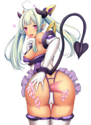 1boy 1girl ahoge amakubo_yuri anal ass bare_shoulders blush breasts cameltoe censored corruption daiaru demon_girl demon_horns demon_tail disembodied_penis earrings elbow_gloves from_behind gloves green_hair hair_ornament hand_on_own_ass heart hetero highres horns jewelry kougyaku_reiki kouyoku_senki_exs-tia long_hair looking_at_viewer looking_back magical_girl medium_breasts mosaic_censoring nipple_slip nipples open_mouth panties penis pink_eyes pointy_ears purple_eyes pussy_juice saliva sex sex_from_behind skirt slit_pupils small_breasts smile solo_focus tail tan thigh_gap thighhighs tongue tongue_out transparent_background twintails underwear variant_set white_gloves