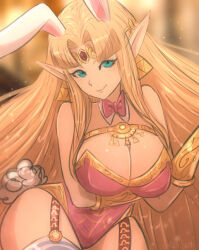 1girl ass bad_tag big_breasts blonde_hair blue_eyes breasts cleavage female female_focus highres huge_ass looking_at_viewer nintendo omiza_somi princess_zelda rabbit_ears rabbit_tail solo super_smash_bros. tagme the_legend_of_zelda the_legend_of_zelda:_a_link_between_worlds thick_thighs thigh_strap thighs wide_hips zelda_(a_link_between_worlds)
