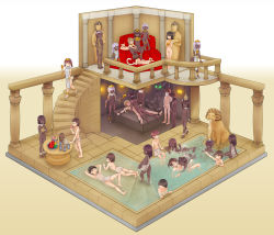 6+boys 6+girls abubu against_railing ancient_egyptian animal animal_on_shoulder anklet arm_support armlet bare_shoulders barefoot black_hair blonde_hair blunt_bangs bowl bracelet braid breasts brown_hair chair cleft_of_venus closed_eyes collar column commentary_request cross-section dark-skinned_male dark_skin diorama dress eating erection food foreskin fruit glass group_sex handjob hetero highres holding holding_staff hug isometric jewelry kodomo_doushi loli long_hair looking_at_another lying male_masturbation masturbation missionary multiple_boys multiple_girls naked_towel no_socks nude object_on_head on_stomach one_breast_out open_mouth orgy original pelvic_curtain penis pillar ponytail pool railing rape red_hair restrained sandals sex short_hair shota sitting slave small_breasts snake spread_legs staff stairs standing tiara towel tunic twin_braids urn vaginal vase water wet white_dress white_hair