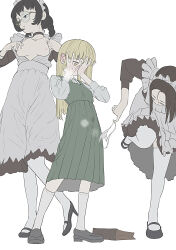 1futa 1girl bent_over black_hair blonde_hair blush breasts bulge clothes_lift dress dress_lift erection erection_under_clothes flashing futa_with_female futanari glasses heavy_breathing high_heels kimari4r18 maid maid_headdress panties sex shoes socks underwear