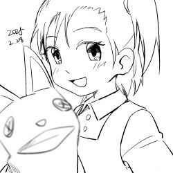 blush digimon digimon_tamers hair_ornament hairpin katou_juri long_hair looking_at_viewer open_mouth pixiv_user_(11374173) puppet ribbon sidetail sketch
