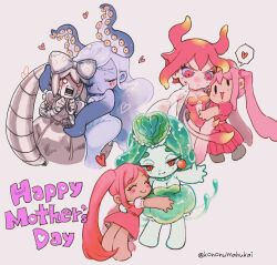 Rule 34 | 6+girls, absurdres, blonde hair, blush, breasts, chibi, cleavage, closed mouth, dark-skinned female, dark skin, gradient background, green hair, happy mother&#039;s day, heart, highres, ippaiotabe mkw, long hair, marina (omori), medium breasts, medusa (omori), molly (omori), multicolored hair, multiple girls, mutantheart (omori), omori, open mouth, perfectheart (omori), pink hair, roboheart (omori), short hair, smile, speech bubble, spoken heart, sweat, tentacle hair, twintails, twitter username, white background