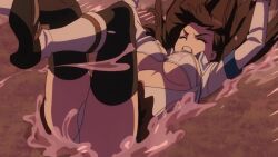 Rule 34 | 1girl, animated, anime screenshot, armband, ass, black thighhighs, blue armband, boots, breasts, brown hair, cleavage, closed eyes, crop top, crotch seam, gloves, groin, hanamaru rin, highres, large breasts, long hair, lube, miniskirt, nukigee mitai na shima ni sunderu watashi wa dou surya ii desu ka?, open mouth, outdoors, panties, school uniform, shirt, skirt, sliding, sound, strapless, subtitled, tagme, thighhighs, thighs, tube top, unbuttoned, unbuttoned shirt, underboob, underwear, video, view between legs, white gloves, white panties, white shirt