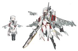 absurdres animal_ears black_gloves blue_eyes breasts deformed frider glaive_(polearm) gloves highres holding holding_missile holding_polearm holding_weapon jh-7a landing_gear large_breasts leopard_ears mecha_musume missile original people&#039;s_liberation_army people&#039;s_liberation_army_air_force personification polearm tachi-e thighhighs vehicle_and_personification war_thunder weapon white_hair white_thighhighs