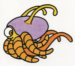 antennae creature creature_focus cyclops dragon_quest highres looking_to_the_side lunatick monster no_humans official_art one-eyed red_eyes scan tentacles third-party_source toriyama_akira white_background