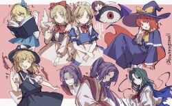 &gt;_&lt; 6+girls aged_down alice_margatroid alice_margatroid_(pc-98) angel_wings apron black_hat black_skirt blonde_hair blue_hairband book bow bowtie brown_hair capelet child commentary_request dress evil_eye_sigma eyeball fire gengetsu_(touhou) green_hair grimoire hair_bow hairband hat hat_bow highly_responsive_to_prayers holding holding_book japanese_clothes kataginu kirisame_marisa kirisame_marisa_(pc-98) long_hair long_sleeves looking_at_viewer maid maid_headdress meira_(touhou) mima_(touhou) mugetsu_(touhou) multiple_girls oito_(bowstringsmall) open_book open_mouth partially_translated ponytail puffy_short_sleeves puffy_sleeves purple_capelet purple_dress purple_eyes purple_hair purple_hat purple_wings pyrokinesis red_bow red_bowtie red_eyes red_hair rika_(touhou) short_sleeves skirt smile story_of_eastern_wonderland sweatdrop tears touhou touhou_(pc-98) translation_request twitter_username white_bow white_wings wings witch_hat yellow_bow yellow_eyes yuki_(touhou)