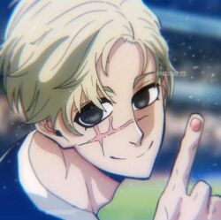 1boy benny_iglesias black_eyes blonde_hair blue_lock hands_up scar scar_on_face short_hair source_request