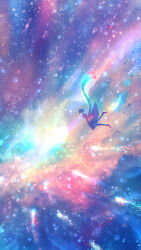 1girl blue_sky dress highres looking_afar medium_hair midair multicolored_sky original pink_sky sakimori_(hououbds) scenery sky solo star_(sky) starry_sky