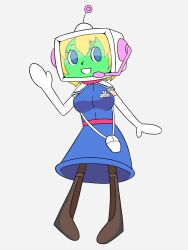 Rule 34 | 1girl, :d, alice margatroid, alt (pop&#039;n music), alt (pop&#039;n music) (cosplay), bemani, blonde hair, blue dress, boots, breasts, brown boots, commentary, computer mouse, cookie (touhou), cosplay, dress, elbow gloves, full body, gloves, gomimaro, grey background, headset, highres, large breasts, looking at viewer, open mouth, pop&#039;n music, short hair, simple background, sleeveless, sleeveless dress, smile, solo, television, touhou, web (cookie), white gloves