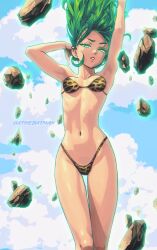 Rule 34 | 1girl, animal print, bikini, colorized, glowing, glowing eyes, gxthebatman, highres, leopard print, one-punch man, pale skin, reddit, solo, swimsuit, tatsumaki, third-party edit, watermark