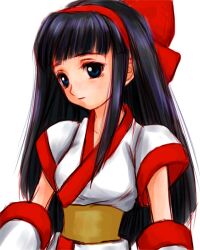 1girl ainu_clothes black_hair blue_eyes breasts expressionless hair_ribbon long_hair looking_at_viewer medium_breasts nakoruru ribbon samurai_spirits snk solo the_king_of_fighters