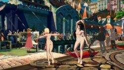 3d animated bird black_hair blonde_hair blue_eyes breasts bridget_(guilty_gear) crow guilty_gear guilty_gear_strive hat highres nipples nude nude_filter nude_mod outdoors red_eyes scythe sound tagme testament_(guilty_gear) third-party_edit video