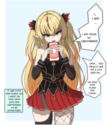 Rule 34 | 1girl, blonde hair, breasts, chromashift, elf, female focus, hag, long hair, multicolored hair, necromancer, pointy ears, red eyes, red hair, ruby runeheart, small breasts, solo, solo focus, two-tone hair, virtual youtuber, vtuber fanart, witch