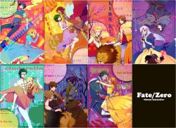 6+boys 6+girls artoria_pendragon_(fate) assassin_(fate/zero) bad_id bad_pixiv_id beauty_and_the_beast belle_(disney) berserker_(fate/zero) cinderella company_connection cosplay crossover diarmuid_ua_duibhne_(fate) diarmuid_ua_duibhne_(lancer)_(fate) disney emiya_kiritsugu fate/zero fate_(series) female_assassin_(fate/zero) flyn_rider genderswap genderswap_(mtf) gilgamesh_(fate) gilles_de_rais_(caster)_(fate) gilles_de_rais_(fate) highres iskandar_(fate) kayneth_archibald_el-melloi kotomine_kirei kotomine_kirei_(fate/zero) lion matou_kariya megara_(disney) multiple_boys multiple_girls nashi_y parody prince_adam prince_charming princess rapunzel rapunzel_(disney) saber_(fate) snow_white_and_the_seven_dwarfs spoilers the_lion_king tohsaka_tokiomi uryuu_ryuunosuke waver_velvet