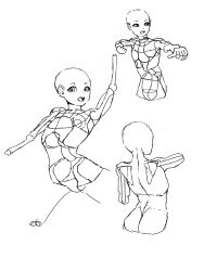 1girl absurdres back commentary english_commentary gesture greyscale highres lineart monochrome non-web_source simple_background sketch