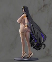 1girl 3d absurdres armlet armpits ass black_hair bracelet breasts brown_dust_(series) brown_dust_2 colored_inner_hair curly_hair danshan eclipse_(brown_dust_2) figure from_behind full_body highres huge_ass huge_breasts jewelry large_variant_set long_hair looking_ahead multicolored_hair purple_hair purple_slingshot_swimsuit revealing_clothes sandals sideboob simple_background skindentation slingshot_swimsuit solo swimsuit tiptoes two-tone_hair variant_set very_long_hair