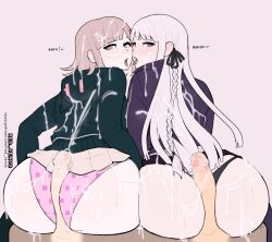 2boys 2girls absurdres ass bisexual_female blush bukkake buttjob clothes_lift cum cum_on_ass cum_on_body cum_on_clothes cum_on_hair cum_on_upper_body danganronpa_(series) disembodied_penis facial french_kiss heart heart-shaped_pupils highres hood hoodie huge_ass kirigiri_kyoko kiss multiple_boys multiple_girls nanami_chiaki panties penis pink_hair purple_hair redvenvs saliva saliva_trail skirt skirt_lift sweat symbol-shaped_pupils thighhighs thong tongue underwear