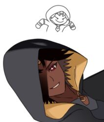 Rule 34 | 1boy, black hood, circlet, dark-skinned male, dark skin, dr metagross, fire emblem, fire emblem engage, fogado (fire emblem), gold circlet, hood, hood up, looking at viewer, multiple views, nintendo, smile, star-shaped pupils, star (symbol), symbol-shaped pupils