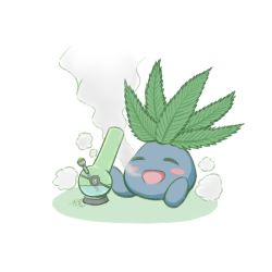 1990s_(style) :d ^_^ alison_(alison_airlines) bad_id bad_pixiv_id blush blush_stickers bong chemistry closed_eyes commentary creatures_(company) full_body game_freak gen_1_pokemon leaf marijuana name_connection nintendo no_humans oddish open_mouth poke_ball_symbol pokemon pokemon_(creature) pokemon_rgby retro_artstyle simple_background sitting smile smoke smoking solo white_background
