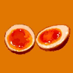 bisected egg_(food) egg_yolk food food_focus hisachan55cute no_humans original pixel_art simple_background softboiled_egg still_life yellow_background yellow_theme