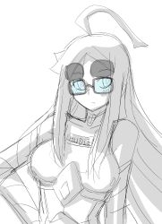 1girl armor armored_gloves armored_leotard blush breasts choker digimon digimon_(creature) female_focus fur_collar glasses gloves highres hudiemon leotard long_hair looking_at_viewer medium_breasts ph6xeivbgpimggg solo tinted_eyewear