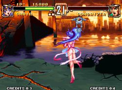 1990s_(style) animated animated_gif ball_boy bouncing_breasts breasts choujin_gakuen_gowcaizer fire game hishizaki_shaia_(gowcaizer) legs lowres neo_geo pixel_art retro_artstyle sideboob spandex technos