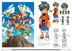 agumon asuka_(digimon) culumon digimon digimon_story:_lost_evolution falling gabumon goggles goggles_on_head happy hiroyuki_(digimon) horn kizuna_(digimon) official_art patamon red_eyes renamon shu_(digimon) smile tail takuto_(digimon_story:_lost_evolution) terriermon wings yui_(digimon)