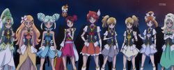 10s 6+girls aloalo aloalo_(happinesscharge_precure!) anime_screenshot armlet bare_shoulders blonde_hair blue_eyes blue_hair boots bow bracelet brooch brown_eyes brown_hair clenched_hand crossed_arms cure_gon&#039;na cure_gonna cure_katyusha cure_katyushu0430 cure_pantalone cure_pantaloni cure_southern_cross cure_sunset cure_wave detached_sleeves double_bun earrings everyone flat_chest flower forehead_jewel gem glasses green_eyes green_hair green_haired_cure_(wonderful_net_precure)_(happinesscharge_precure!) hair_bow hair_bun hair_flower hair_ornament hair_ribbon hairclip hand_on_own_hip happinesscharge_precure! heart high_collar high_ponytail highres jewelry knee_boots light_brown_hair light_smile lineup long_hair long_image long_skirt looking_at_viewer magical_girl multiple_girls neck_ring night night_sky ohana_(happinesscharge_precure!) orange_hair orina_(happinesscharge_precure!) outdoors pleated_skirt ponytail precure purple_eyes red_hair ribbon sash scrunchie short_sleeves shoulder_pads siblings side_ponytail sidelocks silhouette sisters skirt sky smile standing star_(sky) starry_sky swept_bangs twins unknown_brown-haired_cure_(happinesscharge_precure!) unknown_green-haired_cure_(happinesscharge_precure!) very_long_hair watermark wide_image