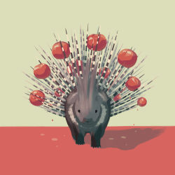 absurdres animal_focus avogado6 full_body grey_background highres no_humans original porcupine tomato