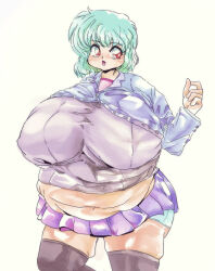 Rule 34 | 1990s (style), 1girl, blue hair, breasts, campanella999, campanella999(artist), fat, fat woman, huge breasts, mascot(proxima64), non-web source, obese, proxima64, red eyes, retro artstyle, solo