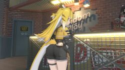 1girl 3d animal_ears animated artist_name artist_request ass ass_shake audible_music black_shorts blonde_hair bouncing_ass choker closed_mouth cowboy_shot from_behind highres indoors jiggle ju_fufu loli long_hair looking_at_viewer looking_back loonoosh multicolored_hair seductive_gaze short_shorts shorts solo sound tagme tail thighs twintails two-tone_shorts vest video watermark zenless_zone_zero