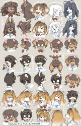 6+girls body_fur brown_fur brown_hair commentary_request dog_girl furry furry_female grey_background highres kikurage_(crayon_arts) multiple_girls original portrait school_uniform shirt simple_background twintails white_shirt