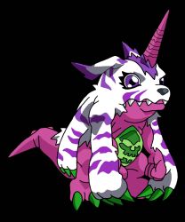 Rule 34 | black background, claws, colored skin, devian2300000, digimon, digimon (creature), digimon adventure tri., official art, pink skin, psychemon, purple eyes, simple background, skull, third-party edit