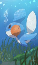 air_bubble bubble creatures_(company) game_freak gen_3_pokemon highres mudkip nintendo no_humans nullma pokemon pokemon_(creature) seaweed signature solo swimming underwater watermark