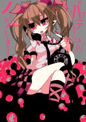 1girl antique_phone bow checkered_clothes checkered_skirt corded_phone cradling_phone female_focus hair_bow highres himekaidou_hatate ngayope panties phone rotary_phone skirt solo talking_on_phone touhou twintails underwear