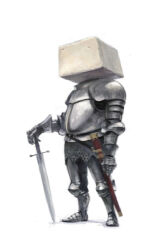 1other armor edomon_(toriaezu) food full_armor full_body knight object_head original scabbard sheath simple_background solo sword tofu weapon white_background