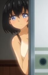 1girl 2022 blush breasts hiding large_breasts lowres natsuhara_hazuki nude summer_inaka_no_seikatsu tan tanline