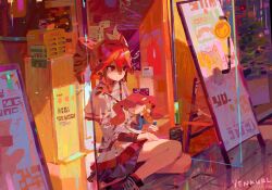 1girl 2025 absurdres artist_name bread commentary dated drill_hair english_commentary food glass_door hair_between_eyes highres kasane_teto red_eyes red_hair red_trim twin_drills utau yenkurl