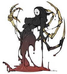 Rule 34 | 1girl, arakune, blazblue, bone, breasts, extra breasts, full body, genderswap, genderswap (mtf), highres, juerucj, mask, melting, monster girl, nipples, simple background, slime (creature), solo, twitter username, white background