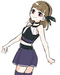 Rule 34 | 1girl, ampere (love live!), bare shoulders, black hairband, black shirt, blue skirt, blue theme, braid, center-flap bangs, closed mouth, commentary, cowboy shot, hairband, highres, kachimachi kosuzu, kanduki kamibukuro, link! like! love live!, looking at viewer, love live!, midriff, no coat, official alternate costume, pink eyes, raised inner eyebrows, shirt, side braids, simple background, sketch, skirt, sleeveless, sleeveless shirt, smile, solo, standing, virtual youtuber, white background