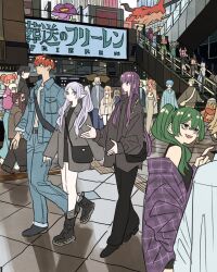 6+boys 6+girls aura_(sousou_no_frieren) bag beard blue_hair blunt_bangs boots brown_hair commentary_request denim denim_jacket denken_(sousou_no_frieren) double_bun dragon draht_(sousou_no_frieren) earrings ehre_(sousou_no_frieren) eisen_(sousou_no_frieren) facial_hair fern_(sousou_no_frieren) flamme_(sousou_no_frieren) frieren goatee green_hair grey_jacket hair_between_eyes hair_bun hair_slicked_back half_updo heiter helmet highres himmel_(sousou_no_frieren) horns jacket jeans jewelry kanne_(sousou_no_frieren) land_(sousou_no_frieren) laufen_(sousou_no_frieren) lawine_(sousou_no_frieren) lernen_(sousou_no_frieren) linie_(sousou_no_frieren) long_beard lugner_(sousou_no_frieren) multiple_boys multiple_girls open_mouth pants pointy_ears purple_eyes purple_hair purple_shirt red_hair satchel scharf_(sousou_no_frieren) sein_(sousou_no_frieren) sense_(sousou_no_frieren) serie_(sousou_no_frieren) shirt short_hair side_ponytail sidelocks smile sousou_no_frieren stark_(sousou_no_frieren) takeuchi_ryousuke twintails ubel_(sousou_no_frieren) wirbel_(sousou_no_frieren)